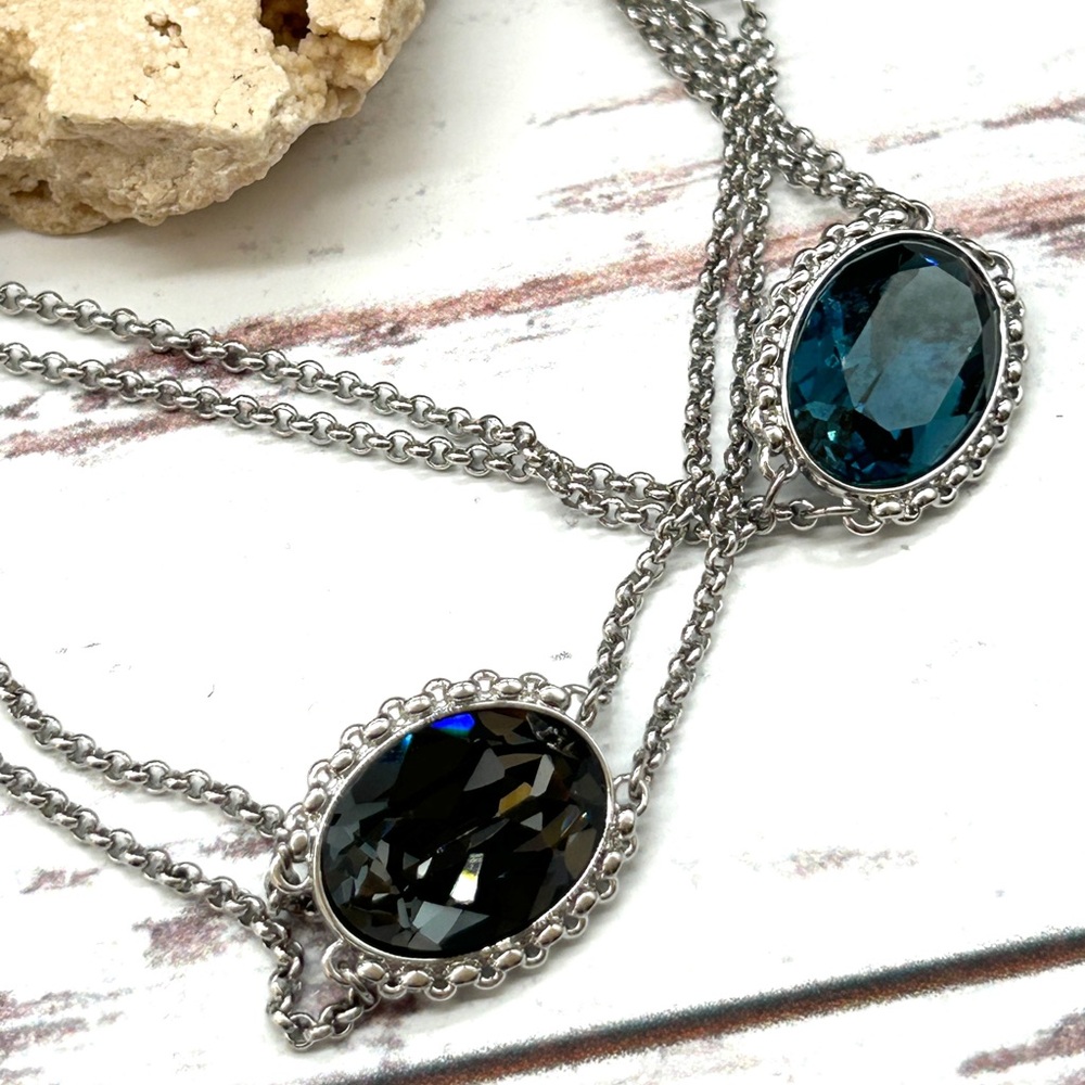 Authentic Swarovski 2 Strand Station Necklace Blu… - image 5